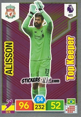 Sticker Alisson - English Premier League 2019-2020. Adrenalyn XL n. 403 - Panini