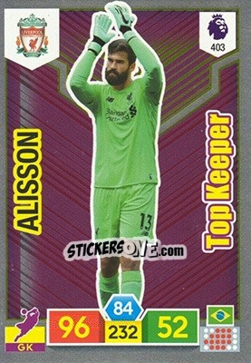 Sticker Alisson - English Premier League 2019-2020. Adrenalyn XL - Panini