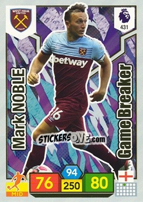 Sticker Mark Noble - English Premier League 2019-2020. Adrenalyn XL n. 431 - Panini