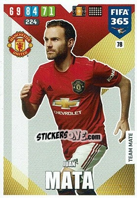 Sticker Juan Mata - FIFA 365: 2019-2020. Adrenalyn XL n. 78 - Panini