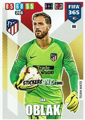 Sticker Jan Oblak - FIFA 365: 2019-2020. Adrenalyn XL n. 88 - Panini