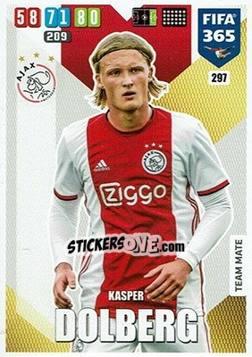 Sticker Kasper Dolberg - FIFA 365: 2019-2020. Adrenalyn XL n. 297 - Panini