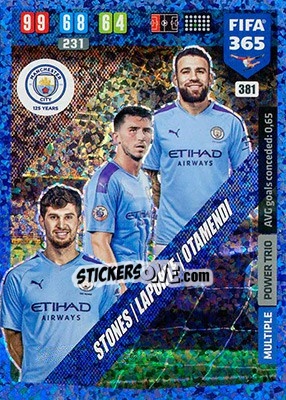 Sticker John Stones / Aymeric Laporte / Nicolas Otamendi - FIFA 365: 2019-2020. Adrenalyn XL n. 381 - Panini