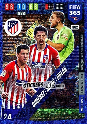 Sticker José Giménez / Stefan Savic / Jan Oblak - FIFA 365: 2019-2020. Adrenalyn XL n. 382 - Panini