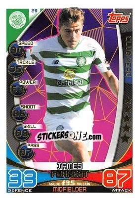 Sticker James Forrest - SPFL 2019-2020. Match Attax n. 29 - Topps