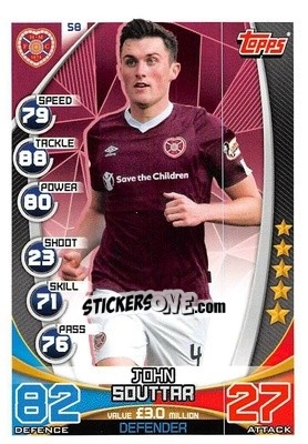Sticker John Souttar - SPFL 2019-2020. Match Attax n. 58 - Topps