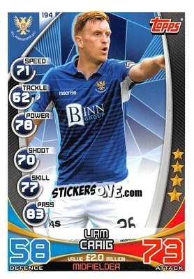 Sticker Liam Craig - SPFL 2019-2020. Match Attax n. 194 - Topps
