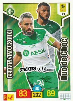 Sticker Harold Moukoudi / Loïc Perrin - FOOT 2019-2020. Adrenalyn XL n. 324 - Panini