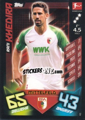 Sticker Rani Khedira - German Fussball Bundesliga 2019-2020. Match Attax n. 17 - Topps