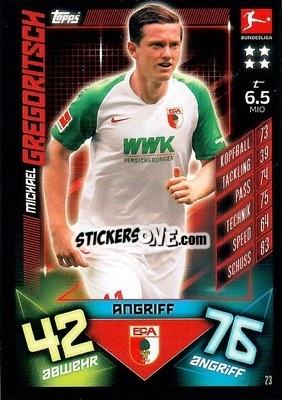 Sticker Michael Gregoritsch - German Fussball Bundesliga 2019-2020. Match Attax n. 23 - Topps