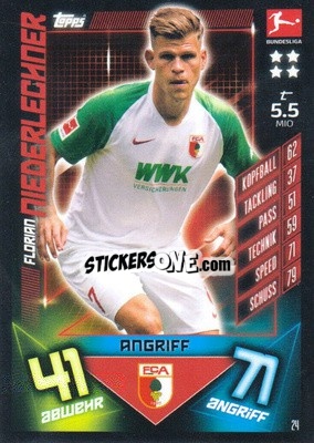 Sticker Florian Niederlechner - German Fussball Bundesliga 2019-2020. Match Attax - Topps