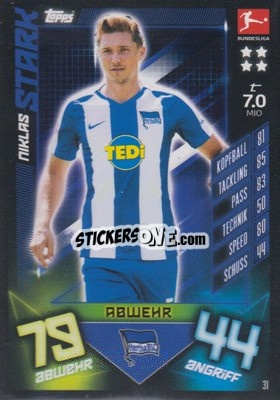 Sticker Niklas Stark - German Fussball Bundesliga 2019-2020. Match Attax n. 31 - Topps