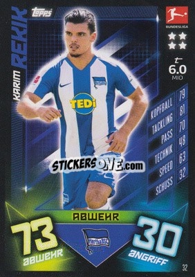 Sticker Karim Rekik - German Fussball Bundesliga 2019-2020. Match Attax n. 32 - Topps