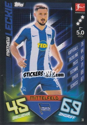 Sticker Mathew Leckie - German Fussball Bundesliga 2019-2020. Match Attax n. 38 - Topps