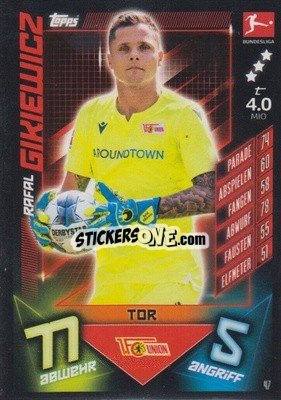Sticker Rafal Gikiewicz - German Fussball Bundesliga 2019-2020. Match Attax n. 47 - Topps