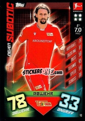 Sticker Neven Subotic - German Fussball Bundesliga 2019-2020. Match Attax n. 48 - Topps