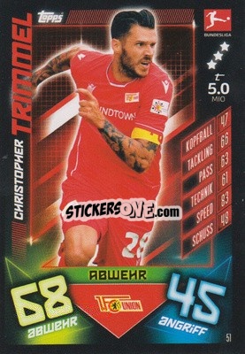 Sticker Christopher Trimmel - German Fussball Bundesliga 2019-2020. Match Attax n. 51 - Topps