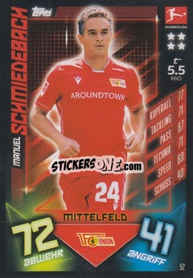 Sticker Manuel Schmiedebach - German Fussball Bundesliga 2019-2020. Match Attax - Topps