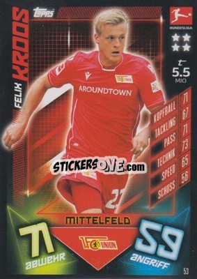 Sticker Felix Kroos - German Fussball Bundesliga 2019-2020. Match Attax - Topps