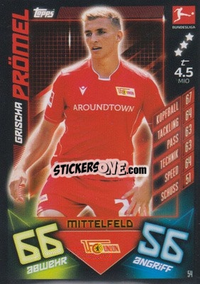 Sticker Grischa Prömel - German Fussball Bundesliga 2019-2020. Match Attax n. 54 - Topps