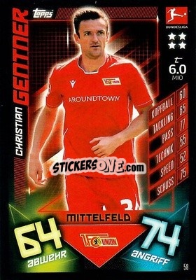 Sticker Christian Gentner - German Fussball Bundesliga 2019-2020. Match Attax - Topps