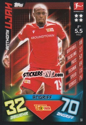 Cromo Anthony Ujah - German Fussball Bundesliga 2019-2020. Match Attax - Topps