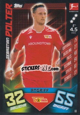 Sticker Sebastian Polter - German Fussball Bundesliga 2019-2020. Match Attax n. 60 - Topps