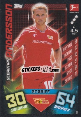 Sticker Sebastian Andersson - German Fussball Bundesliga 2019-2020. Match Attax - Topps