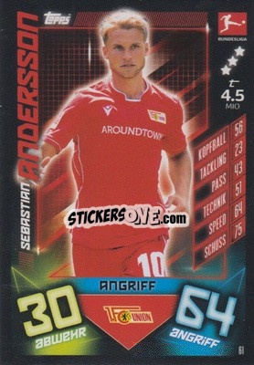 Sticker Sebastian Andersson - German Fussball Bundesliga 2019-2020. Match Attax n. 61 - Topps