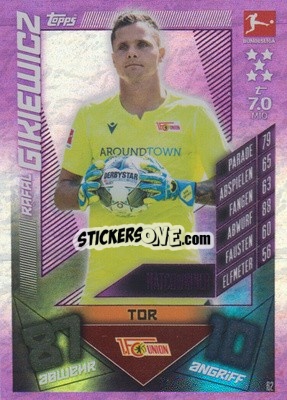 Sticker Rafal Gikiewicz - German Fussball Bundesliga 2019-2020. Match Attax n. 62 - Topps