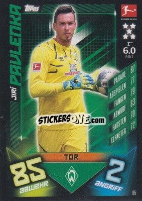 Sticker Jirí Pavlenka - German Fussball Bundesliga 2019-2020. Match Attax n. 65 - Topps