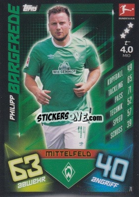 Sticker Philipp Bargfrede - German Fussball Bundesliga 2019-2020. Match Attax - Topps