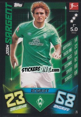Sticker Josh Sargent - German Fussball Bundesliga 2019-2020. Match Attax n. 76 - Topps