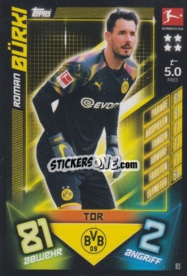 Sticker Roman Bürki - German Fussball Bundesliga 2019-2020. Match Attax n. 83 - Topps