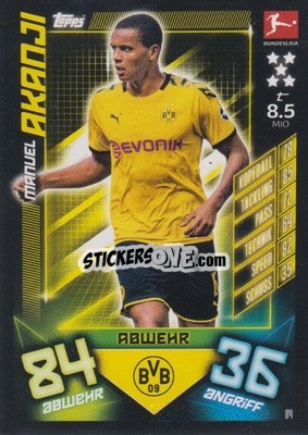 Sticker Manuel Akanji - German Fussball Bundesliga 2019-2020. Match Attax n. 84 - Topps