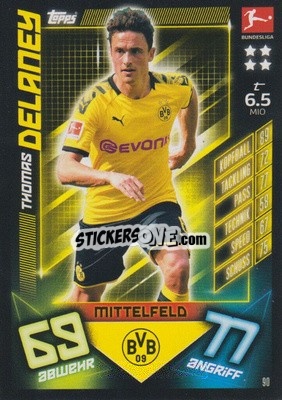 Sticker Thomas Delaney - German Fussball Bundesliga 2019-2020. Match Attax n. 90 - Topps