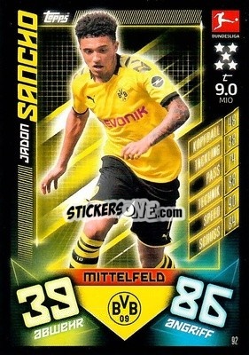 Cromo Jadon Sancho - German Fussball Bundesliga 2019-2020. Match Attax - Topps