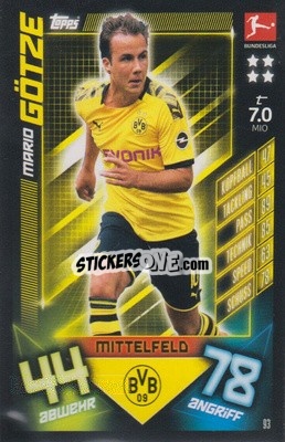 Sticker Mario Götze - German Fussball Bundesliga 2019-2020. Match Attax n. 93 - Topps
