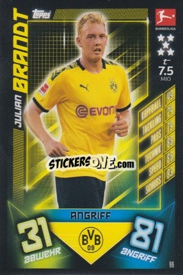 Sticker Julian Brandt - German Fussball Bundesliga 2019-2020. Match Attax n. 96 - Topps