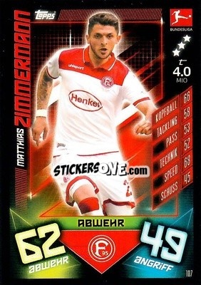 Sticker Matthias Zimmermann - German Fussball Bundesliga 2019-2020. Match Attax n. 107 - Topps