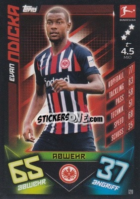 Sticker Evan Ndicka - German Fussball Bundesliga 2019-2020. Match Attax n. 120 - Topps
