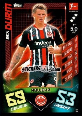 Sticker Erik Durm - German Fussball Bundesliga 2019-2020. Match Attax n. 123 - Topps