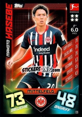 Sticker Makoto Hasebe - German Fussball Bundesliga 2019-2020. Match Attax - Topps