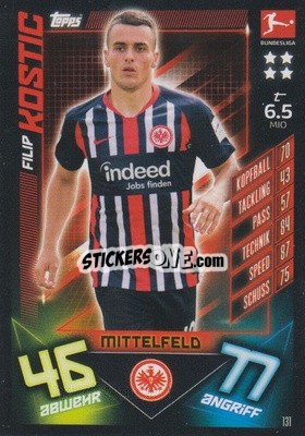 Sticker Filip Kostic - German Fussball Bundesliga 2019-2020. Match Attax n. 131 - Topps