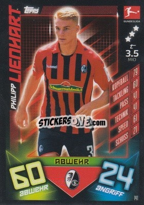 Sticker Philipp Lienhart - German Fussball Bundesliga 2019-2020. Match Attax n. 141 - Topps