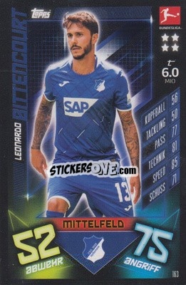 Sticker Leonardo Bittencourt - German Fussball Bundesliga 2019-2020. Match Attax - Topps