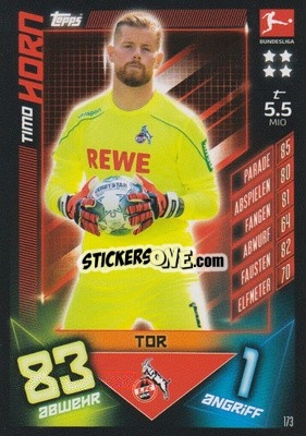 Sticker Timo Horn - German Fussball Bundesliga 2019-2020. Match Attax n. 173 - Topps