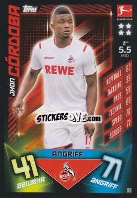 Sticker Jhon Cordoba - German Fussball Bundesliga 2019-2020. Match Attax n. 186 - Topps