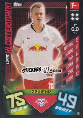 Sticker Lukas Klostermann - German Fussball Bundesliga 2019-2020. Match Attax n. 194 - Topps