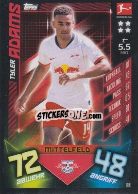 Sticker Tyler Adams - German Fussball Bundesliga 2019-2020. Match Attax n. 196 - Topps